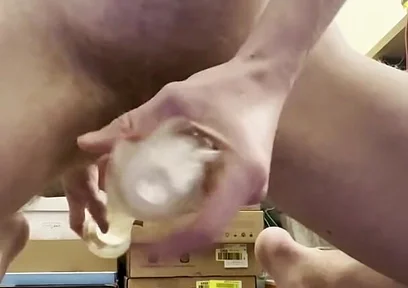 Big Dick Twink Cumming Hard with a Sex Toy Fleshlight and Huge 21cm Dildo