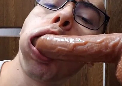 Twink Sucks Stepdaddy's Big Cock and Gets Facial Cum (ejaculating Dildo)