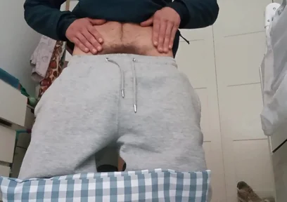 The Fitness Trainer Jerks off Inside His Pants and Shows You His Cock