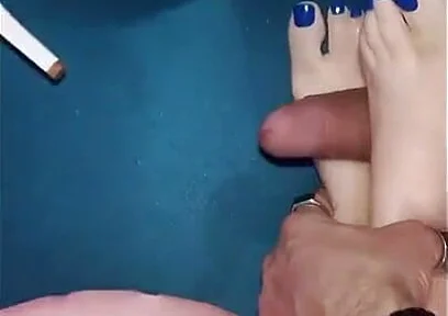 Footjob with Blue Nail Hands Fetish
