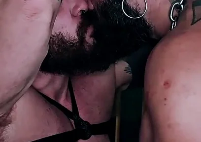 Muscle Hairy Sub Bondage & Piss. Bearded Master Uses a Kinky Pig