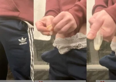 Amateur Horny Flatmate Cums in Condom in Adidas Sportswear