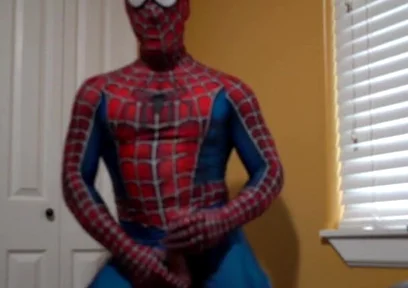 Cumming in a Spider Man Costume