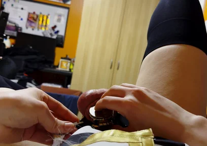 Femboy in Flat Chastity Uses Vibrator to Cum