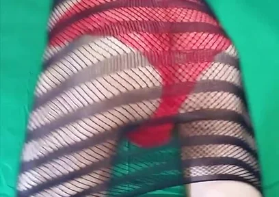Red Lace Panties Under Fishnet Dress