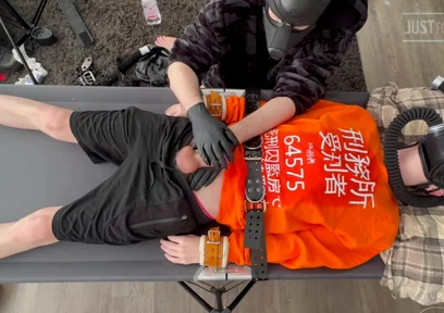 Gas Mask Boy Strapped Down and Edged