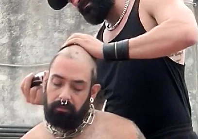 The Bearded Master Has a Hairy Pig Slave and Shaves Its Head.