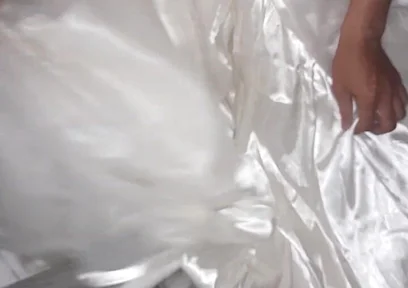 Cum Flows on Satin Wedding Dress