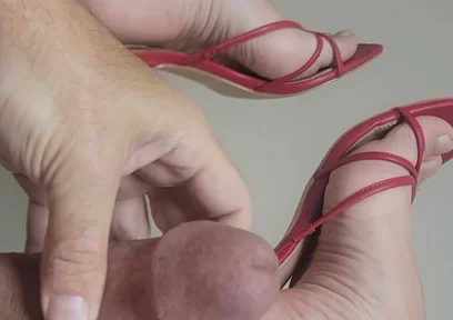 Jerking Big Cock off in Red Heels