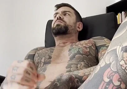 Tattooed Spanish Shows Ass and Jerks off