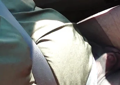 Nylonjunge Driving Car in Black Pantyhose