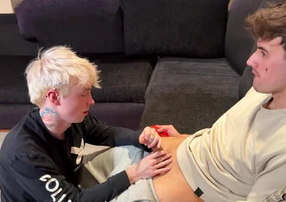 Blonde Twink Dude Sucks Cum Out Of His Mate Whilst He Video Games Fornite