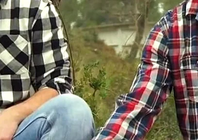 Two Friends Jerkoff in the Forest