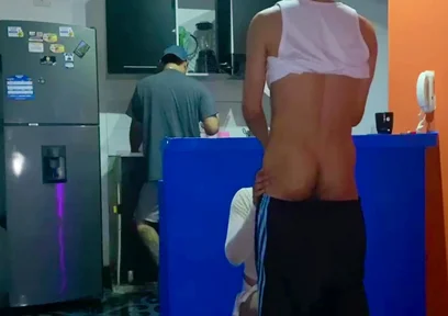 Femboy Gets Fucked Behind Her Boyfriend's Back in the Kitchen