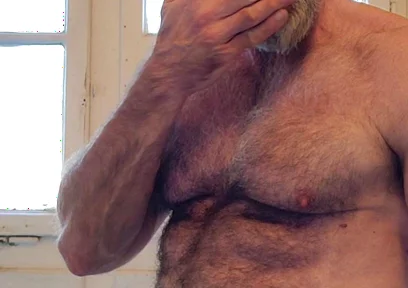 Hairy Muscle Daddy Strokes Uncut Cock