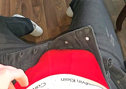 Red Calvin Klein Bulge Gets Slowly Stroked While Colleagues Are Two Meters Away