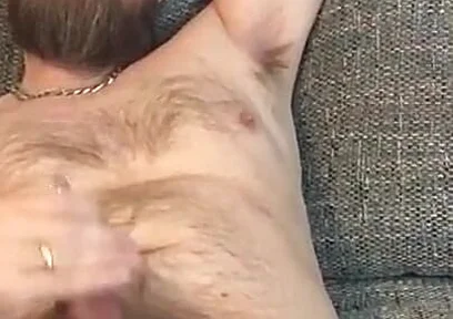 Shooting a Massive Load on My Hairy Body While Jerking off My Huge Hairy Pierced Cock
