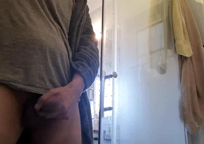 Smooth Daddy Pissing with a Half-erected Dick and Jerking off Straight After with Cumshot