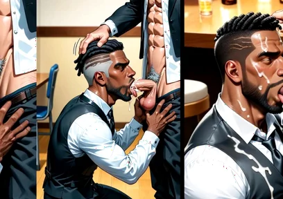 Black Waiter Sucks the Dicks of Customers and Kitchen Colleagues in Front of Everyone. Slide Pics Compilation Hentai