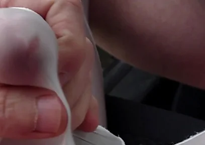 Nylonjunge Playing with Cock in White Nylon Shorts