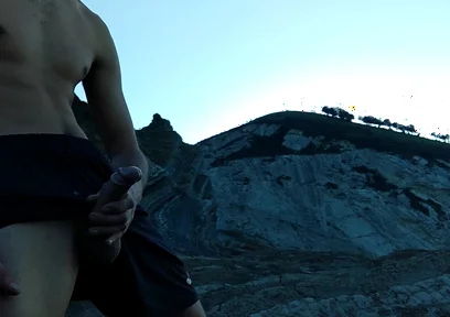 Horny Slim Brown Guy Jerks off Hard in a Heavenly Place Under the Sunset