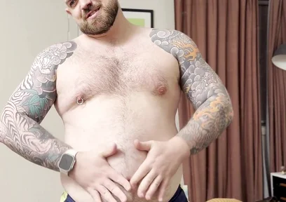 Chubby Bear Plays with His Cock and Belly
