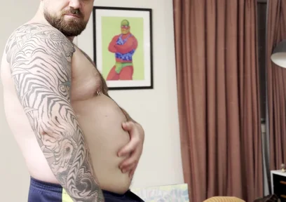 Chubby Bear Plays with His Cock and Belly