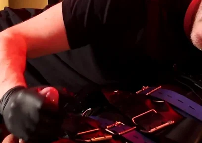 Edging the Boy in Leather Bondage but He Is Not Allowed to Orgasm