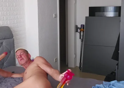 Chris Is Horny at Home and Gets It with His Dildos