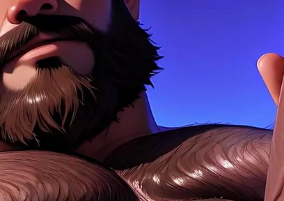 Thick Hairy Bear Stroking Himself Sensually. Man Bun and Massive Body