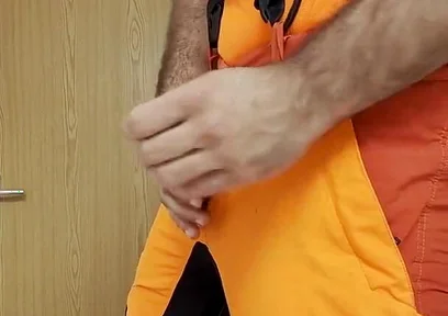Lumberjack in Hivis Jerks His Huge Cock and Muscle Worship