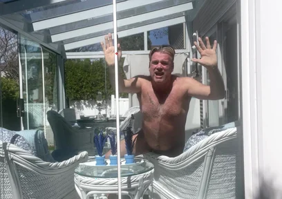 Hunk Stepdaddy Bear Naked Sunbathing in the Veranda 4