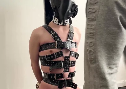 Rubber Twink Strapped in Place and Machine Milked