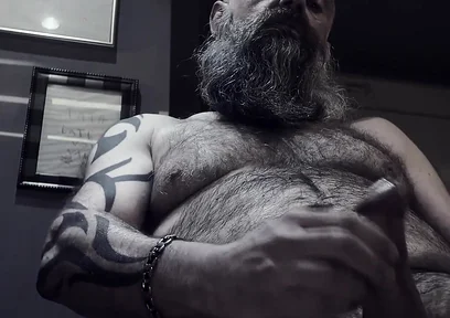 Bearded Stepdad Smoking and Shooting Cum