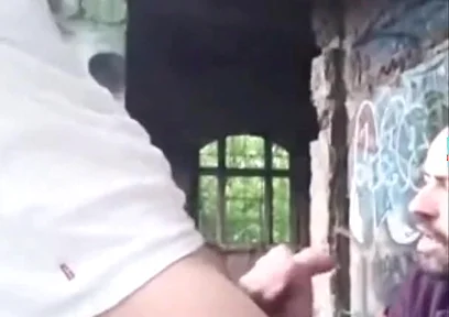 A Dude Is Jerking off in an Urban Exploration Setting and Gets Caught by a Blowjob Artist.