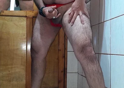 Nice Cum Using Red Thong