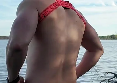 Asian Muscle God Strips Bare by the Lake - Ripped Physique on Full Display & Massive Load