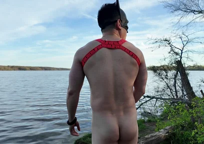 Asian Muscle God Strips Bare by the Lake - Ripped Physique on Full Display & Massive Load