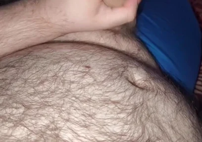 Fat Bear Jacking off & Cumming on Hairy Belly