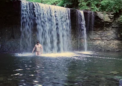 Muscular Asian Hunk Flexes in Speedo by Waterfall - Tight Ass & Hole Tease, Strips Naked & Explodes with Massive Cumshot