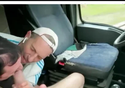 Three guys in a truck blowjob