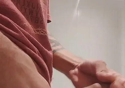 Cumshow in the Bathroom at Work