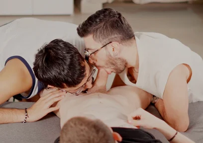 Two Bearded Studs Suck My Cock Like There's No Tomorrow