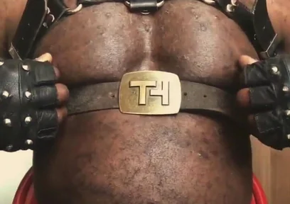 Black Muscle Close up Harness Belted Titplay