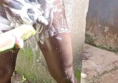Outdoor Shower Takes Into Wide Cumshots