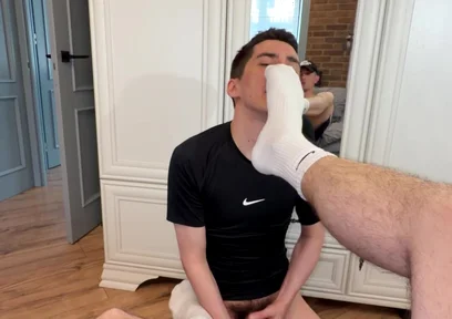 Sniffs Sneakers and Socks, Licks Feet and Gets Dick in the Ass