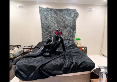Latex Drone Activation - Gas Mask Transformation in Glossy Black Latex