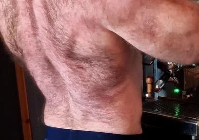 Muscle Bear Has Coffee