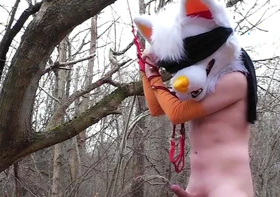 Bondaged Young Twink Piss in Forest
