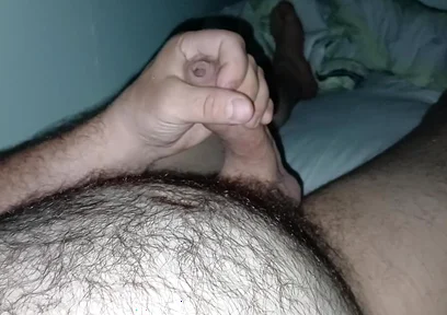 Uncut Hairy Gay Masturbating and Cum